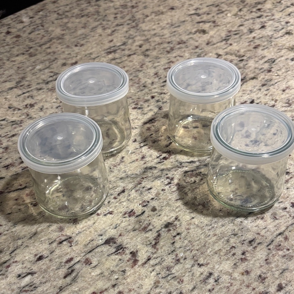 Set of 4 Clear Glass Storage Jars with White Lids